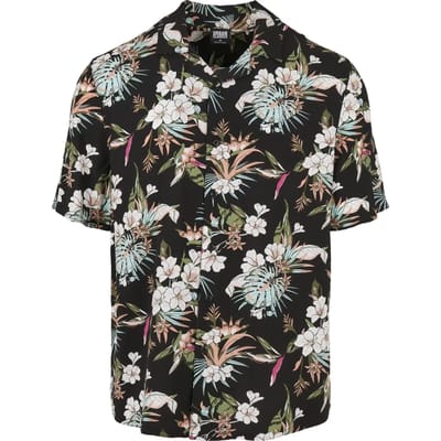 Urban Classics - Viscose AOP Resort Overhemd - S - Zwart