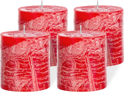 Set van 4 Stompkaarsen 7x7,5 cm - Gekleurde Paraffine Kaarsen voor Decoratie - Rustieke Tafeldecoratie voor Feestdagen en Speciale Gelegenheden