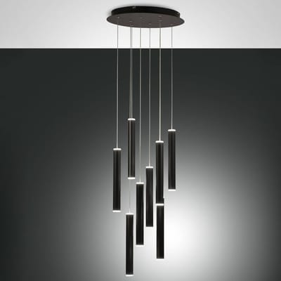 Fabas Luce Hanglamp Prado, zwart, 8-lamps, Ø 40 cm, dimbaar