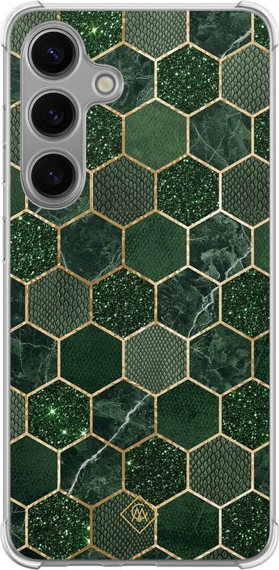 Casimoda® hoesje - Geschikt voor Samsung Galaxy S24 - Kubus Groen - Shockproof case - Extra sterk - TPU/polycarbonaat - Groen, Transparant