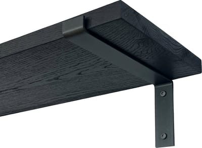GoudmetHout® Wandplank Industrieel - 200 x 25 cm Muurplank - Zwart Eiken Hout - Decoratie Wandrek & Boekenrek - Hangplank Keuken - Wall Shelf + 2 Mat Blanke Plankdragers van Staal