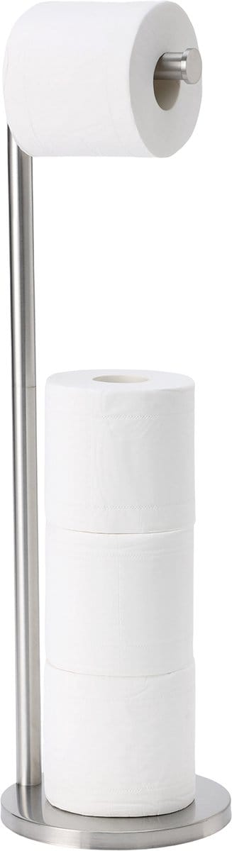 Sanics® Toiletrolhouder - Vrijstaand - WC Rolhouder staand RVS - Met Reserverolhouder - WC papier houder 4 Rollen - 2-in-1 Design - Zilver