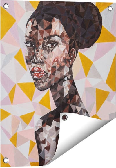 Gards Tuinposter Afrikaanse Vrouw in Driehoekjes - Abstract - 40x50 cm - Tuindoek - Tuindecoratie - Wanddecoratie buiten - Tuinschilderij