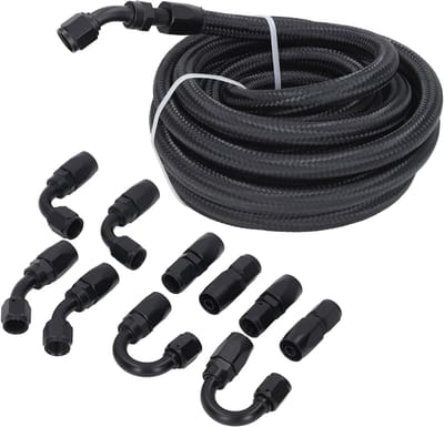 Brandstofleiding Kit - 6AN Brandstofleiding Fitting Kit - 20ft Slang - 10 Stks Fitting Aluminium Zwart Geanodiseerd - 500 Psi - Universeel voor Auto en Schip