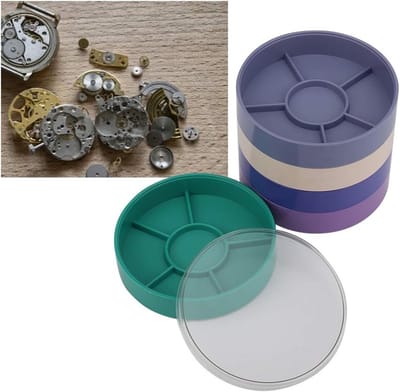 5-laagse opbergdoos voor horlogeonderdelen, inclusief hardware, accessoires en stofkap voor horlogemakers en reparaties