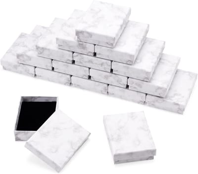 24 Stuks Witte Marmer Kartonnen Sieraden Dozen met Zwarte Spons voor Ringen, Kettingen en Oorbellen - 9.2 x 7 x 2.7 cm Sieradenverpakking, Cadeauverpakking, Organisatie