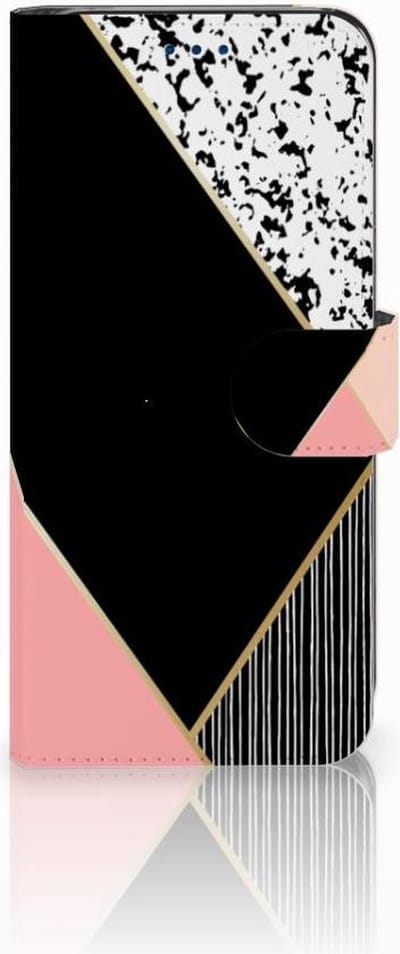 Samsung Galaxy S8 Book Case Zwart Roze Vormen