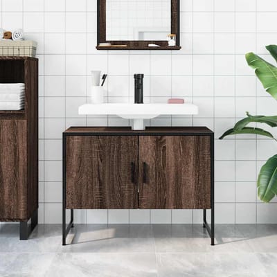 vidaXL - Wastafelkast - 80x33x60 - cm - bewerkt - hout - bruin - eikenkleurig
