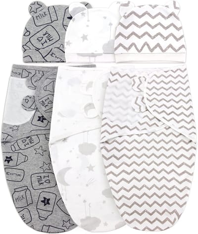 Inbakerzak Baby Kinderen 0-3 maanden Baby-inbakerdoek met hoofdbeschermer voor meisjes Jongen Babyslaapzak voor pasgeboren peuters 100% biologisch katoen Baby-inbakerdeken voor baby's Unisex 3