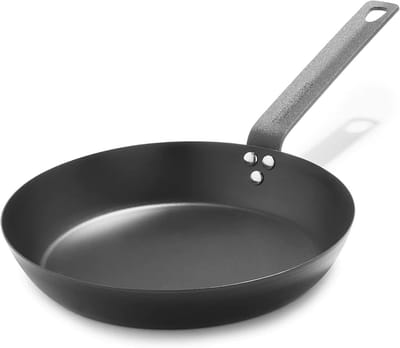 Voorbehandelde koolstofstaal koekenpan 26 cm, inductie geschikt, voor fornuis, grill en oven, lichtgewicht kookpan voor binnen en buiten