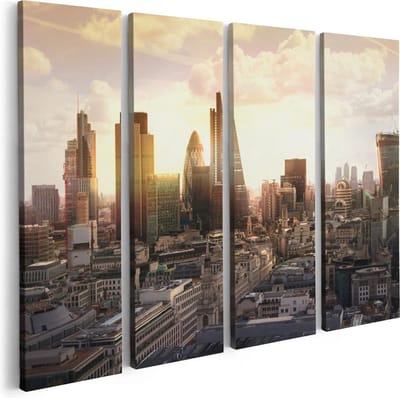 Artaza Canvas Schilderij Vierluik Londen bij Zonsondergang in een Moderne Wijk - 80x60 - Foto Op Canvas - Canvas Print
