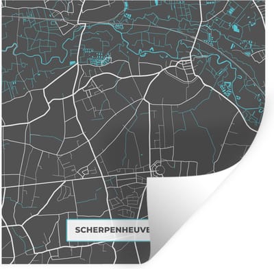 Muurstickers - Sticker Folie - België – Scherpenheuvel Zichem – Stadskaart – Kaart – Blauw – Plattegrond - 100x100 cm - Plakfolie - Muurstickers Kinderkamer - Zelfklevend Behang XXL - Zelfklevend behangpapier - Stickerfolie