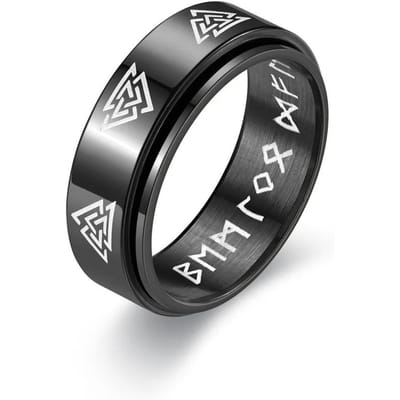Bagues runiques vikings vintage pour hommes femmes Bague spinner fidget anti-stress rotative en acier inoxydable viking Bijoux amulette rétro 7 black