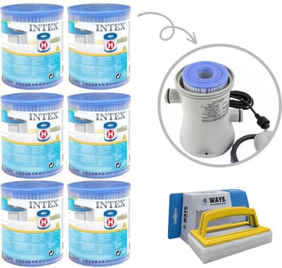 Intex - Voordeelverpakking - H filters geschikt voor filterpomp 28602GS - 6 stuks & WAYS scrubborstel