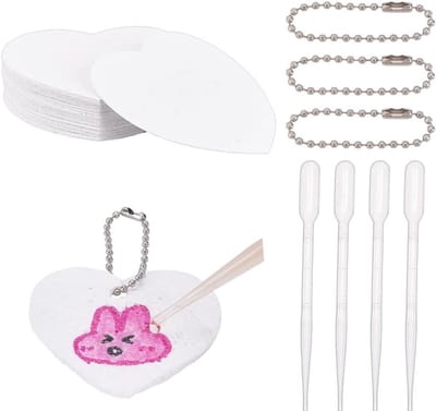 Set van 26 DIY Textuur Kunsttekeningen, 3D Schuimverfset met IJzeren Ballen, Hangerkettingen en Plastic Doppers voor Creatieve Schilderprojecten en Hartvormige Papieren
