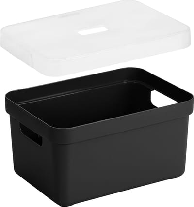 Sunware Opbergbox met transparante deksel - kastmand - zwart - 13 liter - kunststof - 35 x 25 x 18 cm - Opbergers
