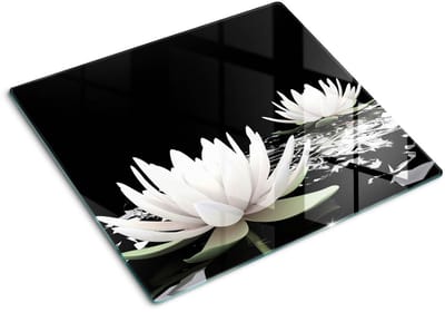 Tulup Glazen Snijplank - Wit Waterlelies Snijplank van Glas - 60 x 52 cm - UV Gelaagd Glas Serveerplank - Dienblad - Dienblad - Snijplank Glas - Keukenbenodigdheden