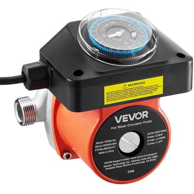Pompe de recirculation d'eau chaude, avec minuterie, Kit de pompe de recirculation instantanée 38 LPM, Système circulateur de circulation, 100W AC 220-240V, G3/4 pouce vers G1/2 pouce