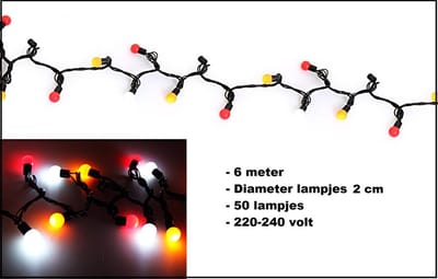 3x Verlichting rood/wit/geel 6 meter - Carnaval thema feest festival verlichting festival sfeer optocht