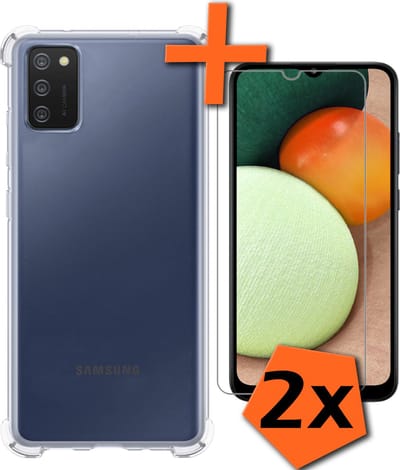 Hoes - Met Screenprotector - 2 Stuks - Geschikt voor Samsung Galaxy A02s - Sterk & Shockproof - Siliconen Case - Back Cover - Telefoon Hoes - Shock Proof - Transparant