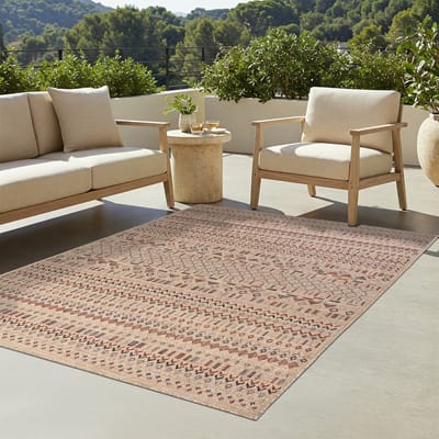 TAPISO Yucana Buitentapijt - Flatweave Vloerkleed Buiten & Binnen - Modern Design Buitenkleed met Pijlen - Weerbestendig & UV-bestendig - Beige Rood 80x150
