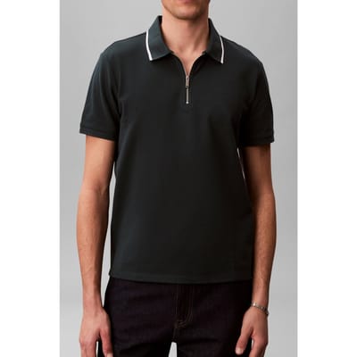 Calvin Klein Ss Tipped Zip Pique Dark Teal Taglia: S | Polo Outlet | Uomo | Ciano