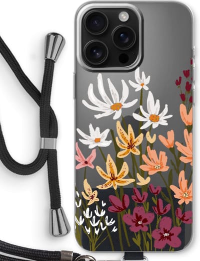 Case Company® - Hoesje met koord geschikt voor iPhone 16 Pro Max hoesje met Koord - Painted wildflowers - Telefoonhoesje met Zwart Koord - Bescherming aan alle Kanten en Over de Schermrand