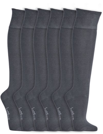 Kniekousen met brede tailleband | Bamboe sokken | Kleur: Grijs | Maat: Diverse maten | 6 paar