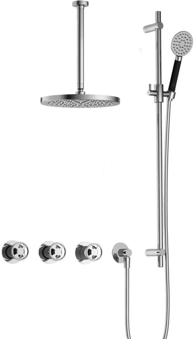 Hotbath Cobber @Work IBSW70 inbouw regendoucheset met ronde handdouche aan glijstang en 30cm ronde hoofddouche aan 30cm plafondarm chroom