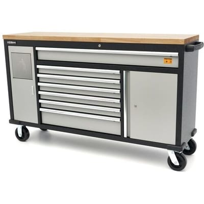 HBM 168 Cm. Professionele Verrijdbare Gereedschapswagen, Werkbank Met Massief Houten Werkblad