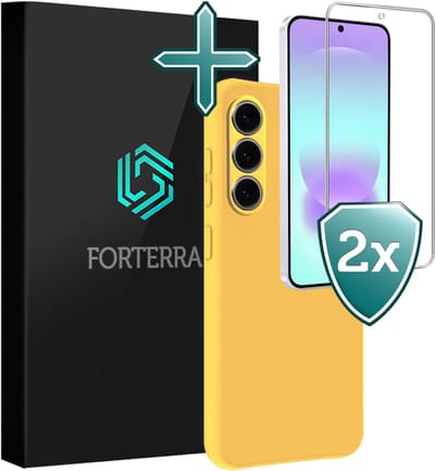Hoesje Met 2x Screenprotector - Geschikt voor Samsung Galaxy A37 - Sterk & Shockproof - Telefoon Hoes - Back Cover - Siliconen Case - Geel