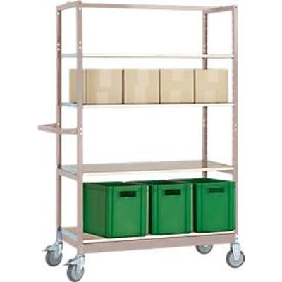 Etagewagen VARIMOBIL, plaatstaal, 4 in hoogte verstelbare houten legborden, tot 250 kg, diepte 500 mm