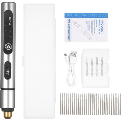 Mini snoerloze roterende tool 3 snelheden 5V oplaadbare roterende tool kit met 4 slijpbits USB-oplaadfunctie zilver