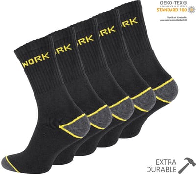 WORK werksokken - heren 43/46 - 5 paar – naadloos comfort (65 % katoen)