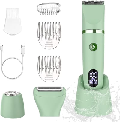 HATTEKER 3-in-1 Ladyshave - Scheerapparaat Vrouw - Epilator - Trimmer vrouw - Bikinitrimmer Dames - USB Oplaadbaar - Nat en droog - Groen
