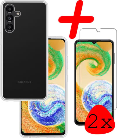 Hoesje Met 2x Screenprotector - Geschikt voor Samsung Galaxy A04s - Sterk & Shockproof - Back Cover - Siliconen Case - Telefoon Hoes - Transparant