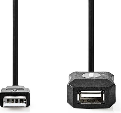 Nedis Actieve USB-Kabel - USB 2.0 - USB-A Male - USB-A Female - 480 Mbps - 5.00 m - Rond - Vernikkeld - PVC - Koper - Label