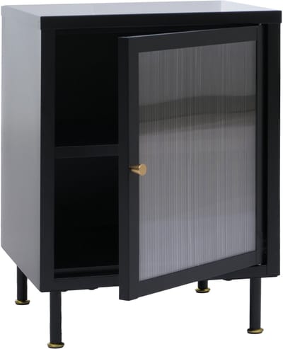 Nachtkastje MCW-O87, bijzettafel nachtkastje kast, industriële opbergvakken metaal rietglas 55x41x41cm ~ zwart