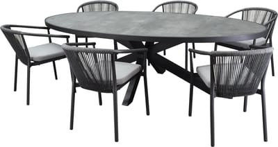 Ohio Apollo dining tuinset 241x116xH74 cm 7 delig antraciet keramiek
