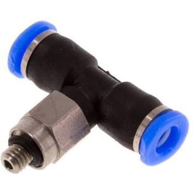 3mm x M 3 inline T-stuk Staal/PBT Insteekfitting Buitendraad Draaibaar Compact Ontwerp NBR [2 Stuks]