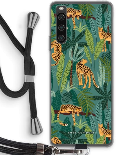 Case Company® - Hoesje met koord geschikt voor Sony Xperia 10 IV hoesje met Koord - Luipaard 2 - Telefoonhoesje met Zwart Koord - Bescherming aan alle Kanten en Over de Schermrand