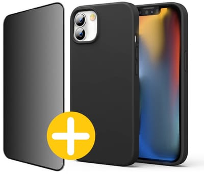 Hoesje en Privacy Screenprotector Combi Geschikt Voor iPhone 12 Mini - Zwart Hoesje + Privacy Glas