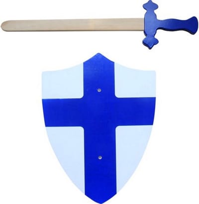 Zwaard & schild - Blauw - Hout - 50cm