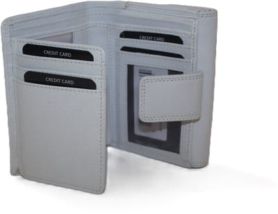 Oi witte leren portemonnee dubbelzijdig kort model / afsluitbare beurs met bak voor kleingeld / afsluitbare portemonnee met ruim vak voor muntgeld / Beveiligd tegen skimmen / wit leer / 295W