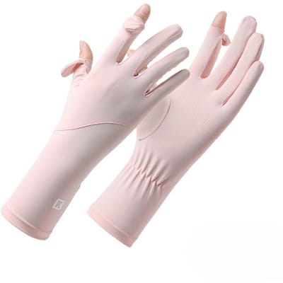 Zonnebeschermende handschoenen voor dames, UV-bestendig, dun, zomers, van ijzijde, ademend, antislip, geschikt voor autorijden met touchscreen. One Size white
