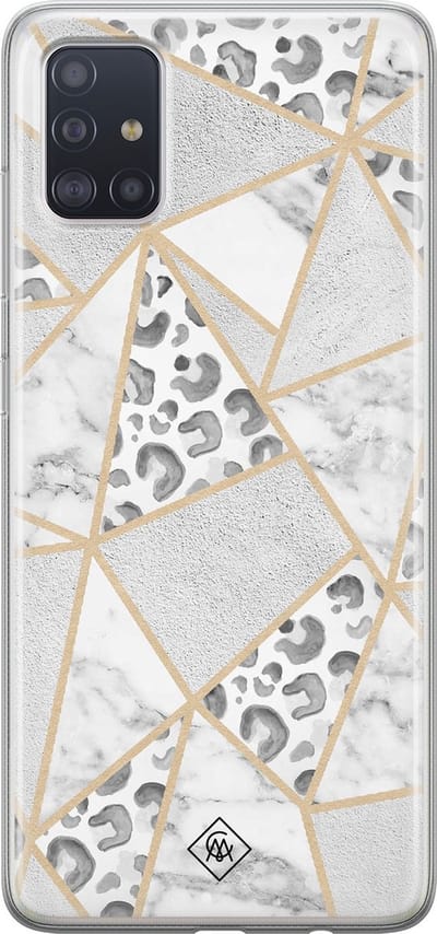Casimoda® hoesje - Geschikt voor Samsung A51 - Stone & Leopard Print - Backcover - Siliconen/TPU - Bruin/beige