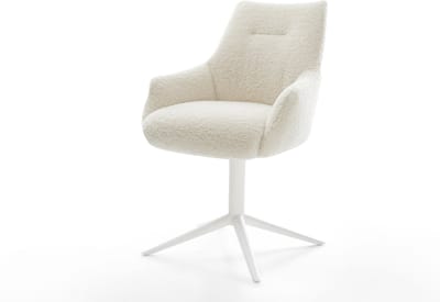 Eetkamerstoel Alja-Flex met armleuning kruispoot wit teddy beige 360° draaibaar rocker-functie pocketveer kern