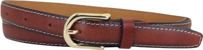 Leren Dames Riem Rondgestikt | Kleur: roodbruin | 2cm breed | Gouden Gesp | Riemmaat: 95cm (totale lengte: 110cm) | 100% echt leer | Nikkelvrije gesp