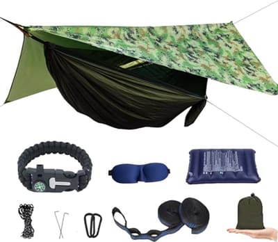 Draagbare Camping Hangmat met Klamboe en Regenbescherming - Ideaal voor Buitenavonturen