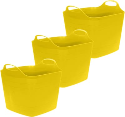 Excellent Houseware Flexibele emmer - 3x - geel - 25 liter - kunststof - vierkant - 35 x 38 cm